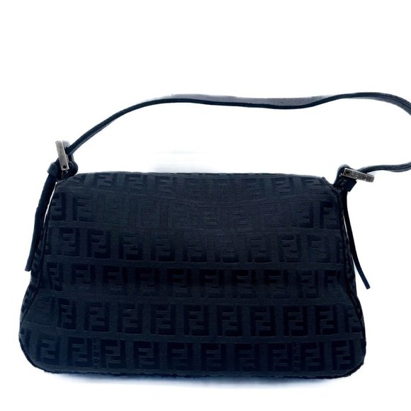 Fendi Zucchino Monogram Logo Baguette Mini Shoulder Bag Black Silver Hardware - Picture 4 of 14